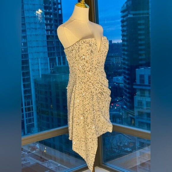 🆕 RETROFETE 🧿 NWOT Omer Sequin Dress, White & Silver, Sz XS (UK 8 US 4 ) - Picture 10 of 16